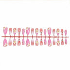 Press-On Nail Set Floral Rhinestone Pink & White