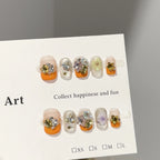 Press-On Nail Set Floral & Rhinestone Reusable
