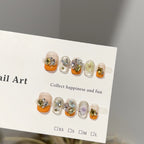 Press-On Nail Set Floral & Rhinestone Reusable