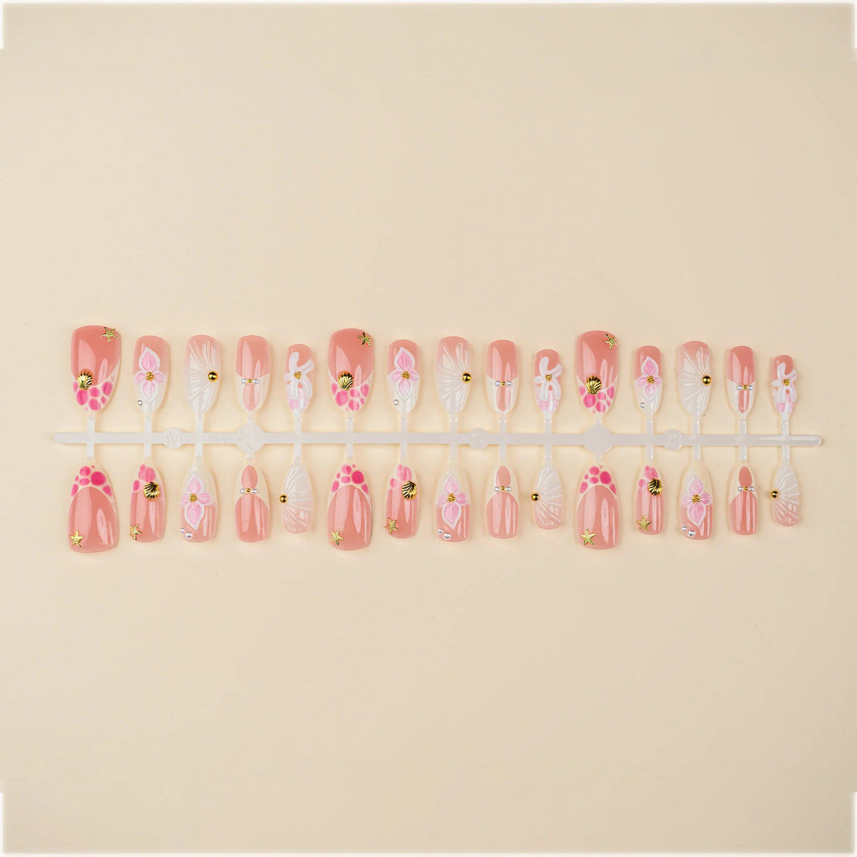 Press-On Nail Set Floral & Rhinestone Reusable