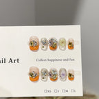 Press-On Nail Set Floral & Rhinestone Reusable