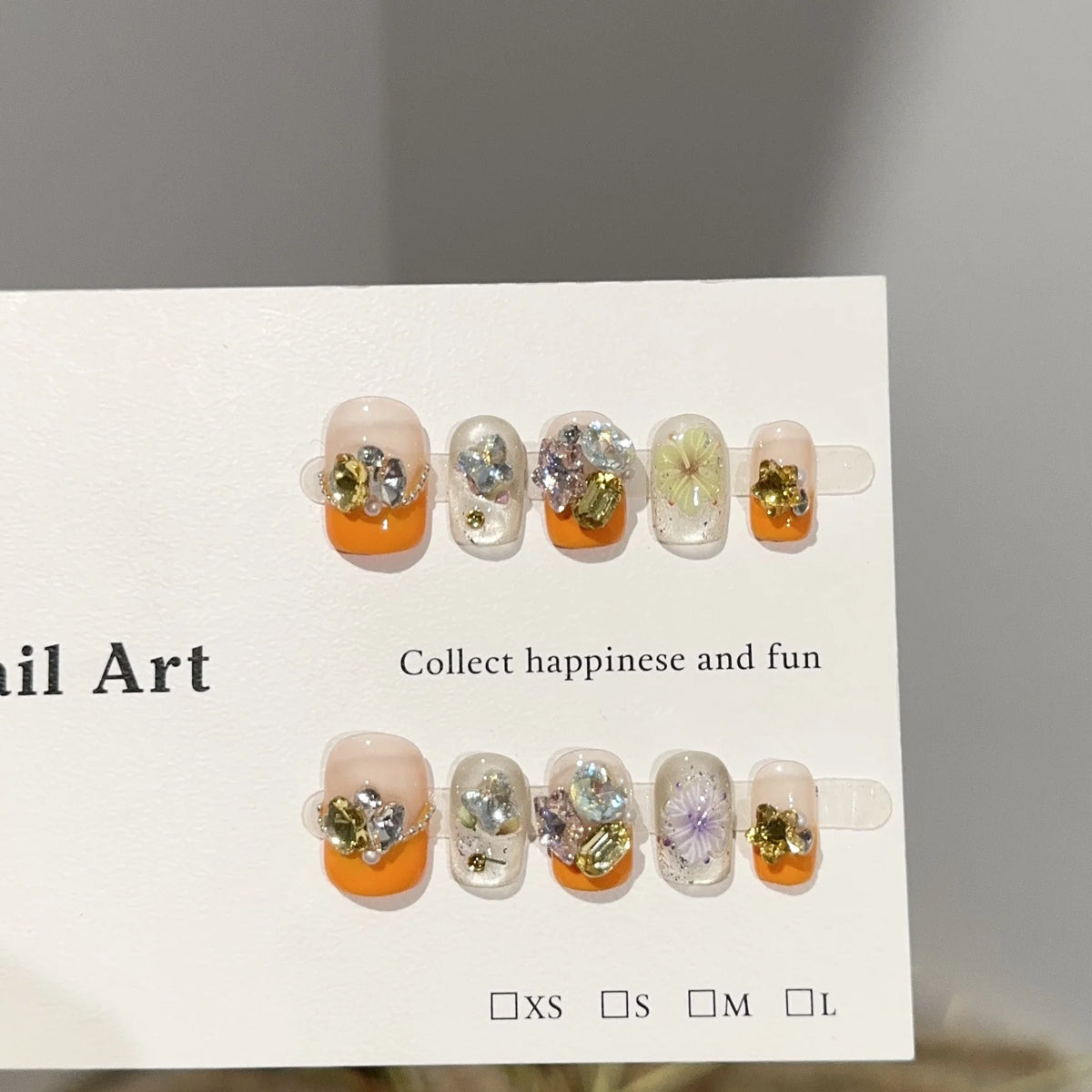 Press-On Nail Set Floral & Rhinestone Reusable