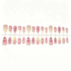Press-On Nail Set Floral Rhinestone Reusable