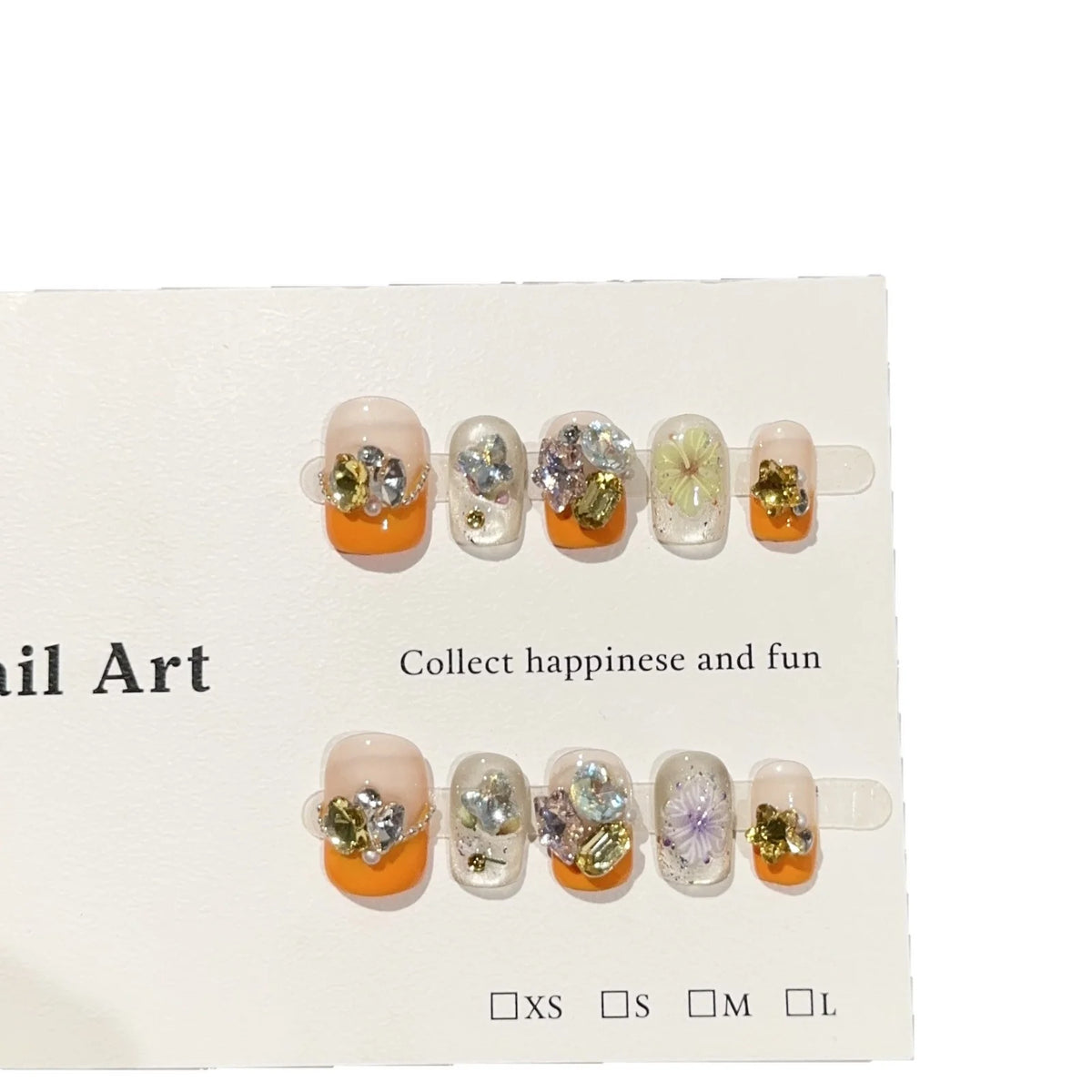 Press-On Nail Set Floral & Rhinestone Reusable