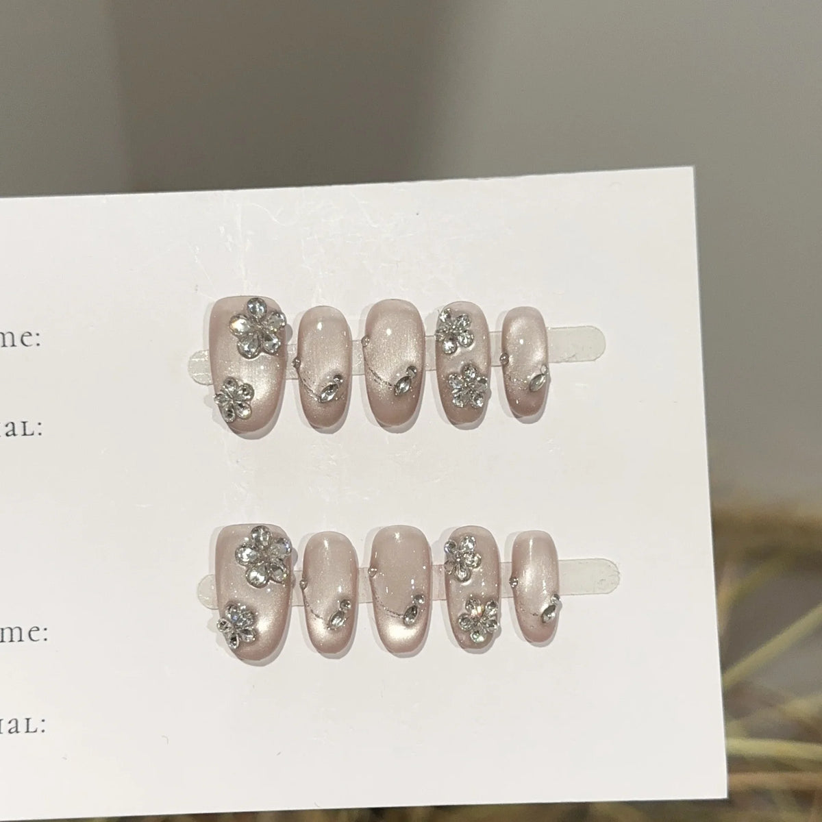 Press-On Nail Set Floral & Rhinestone Reusable Multiple Sizes