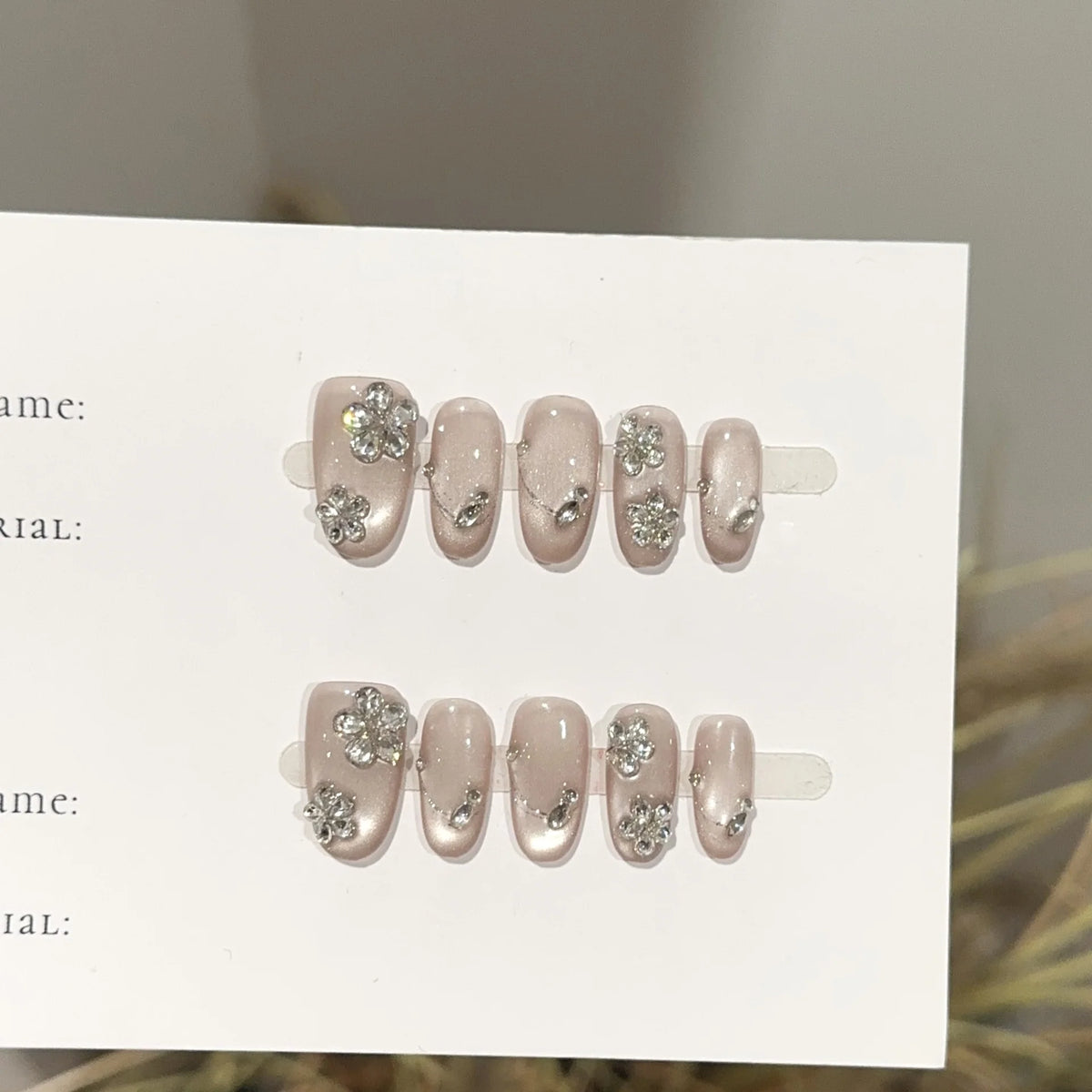 Press-On Nail Set Floral & Rhinestone Reusable Multiple Sizes