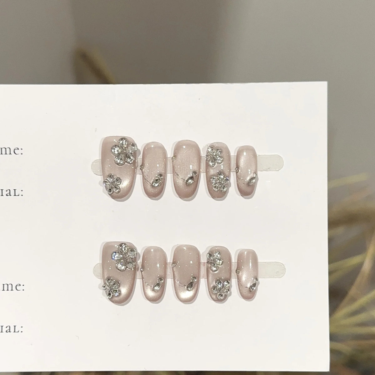 Press-On Nail Set Floral & Rhinestone Reusable Multiple Sizes