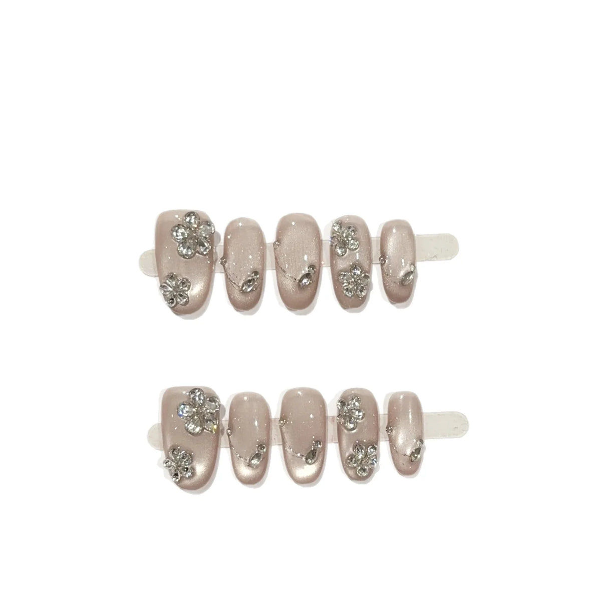Press-On Nail Set Floral & Rhinestone Reusable Multiple Sizes