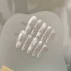 Press-On Nail Set Floral Rhinestones Easy Application