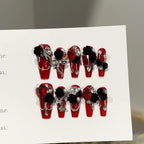 Press-On Nail Set Floral Rhinestones & Pearls No Glue