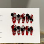 Press-On Nail Set Floral Rhinestones & Pearls No Glue