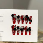 Press-On Nail Set Floral Rhinestones & Pearls No Glue