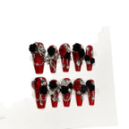Press-On Nail Set Floral Rhinestones & Pearls No Glue