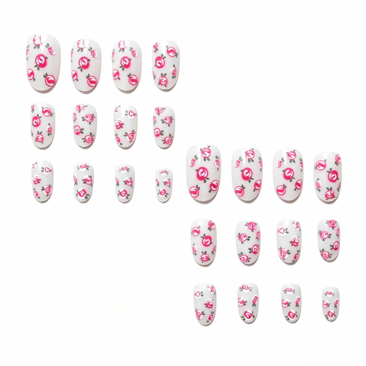 Press-On Nail Set Floral Rose Acrylic Long-Lasting