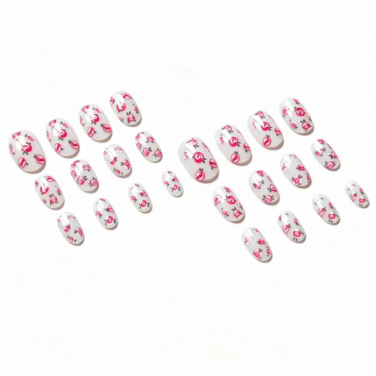 Press-On Nail Set Floral Rose Acrylic Long-Lasting