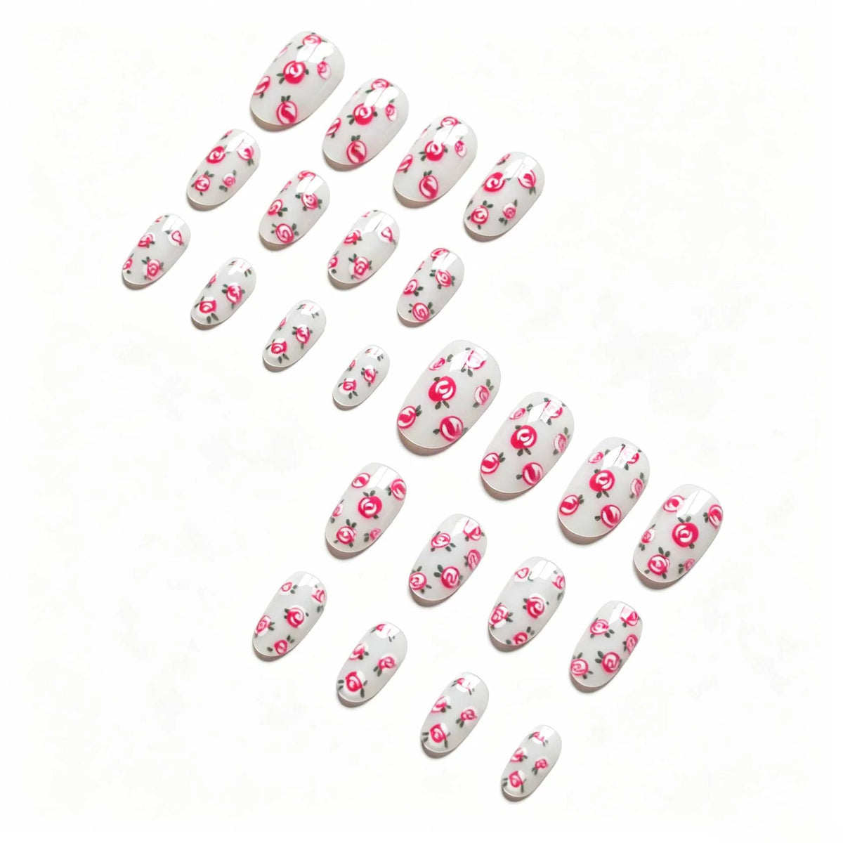 Press-On Nail Set Floral Rose Acrylic Long-Lasting
