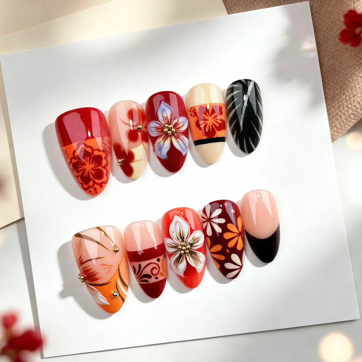 Press-On Nail Set Floral Salon-Quality Easy Application