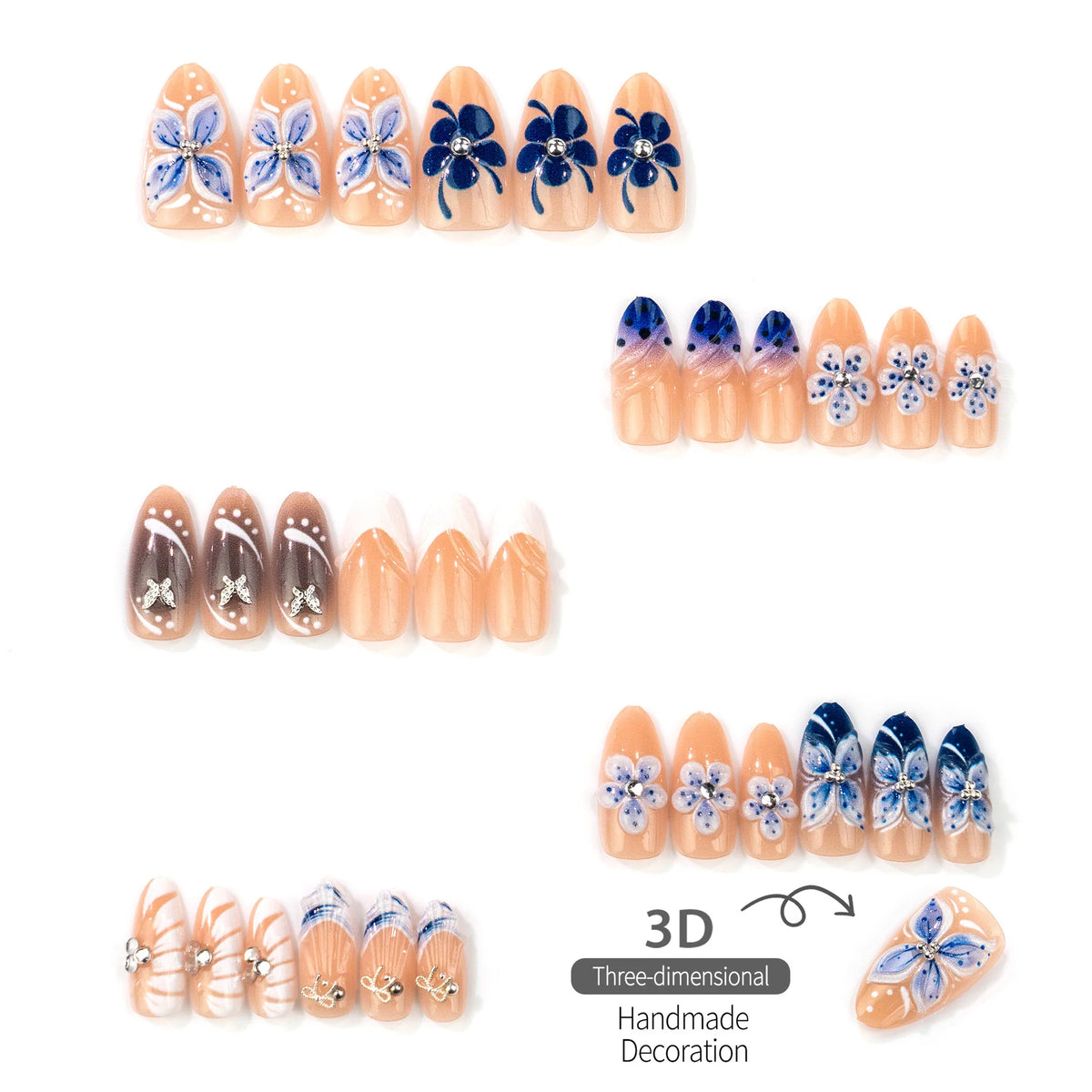 Press-On Nail Set Floral Salon-Quality Multiple Sizes