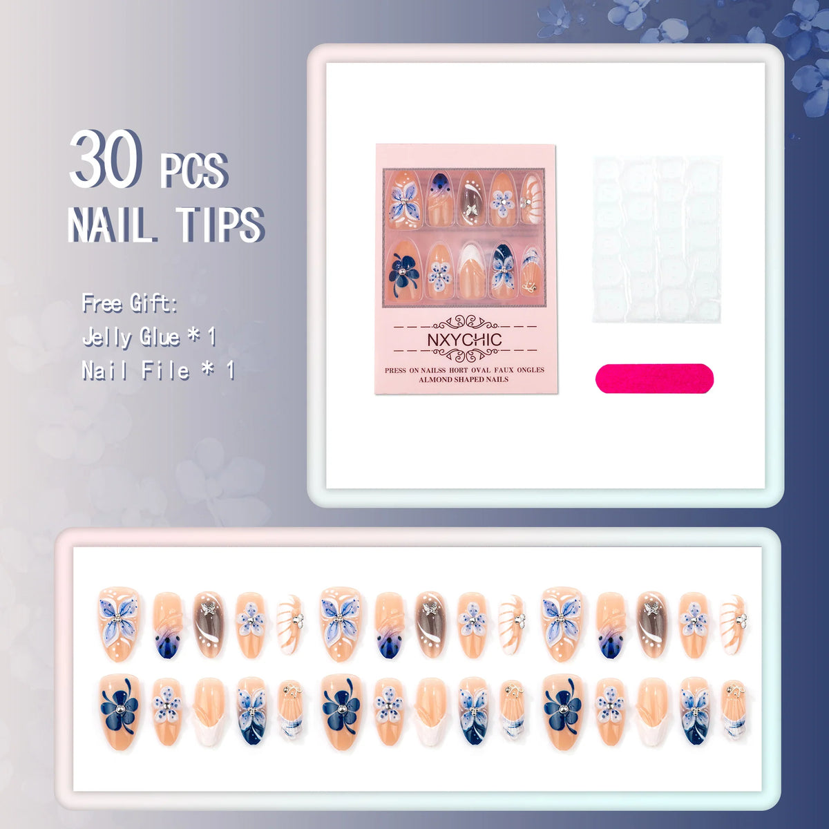 Press-On Nail Set Floral Salon-Quality Multiple Sizes
