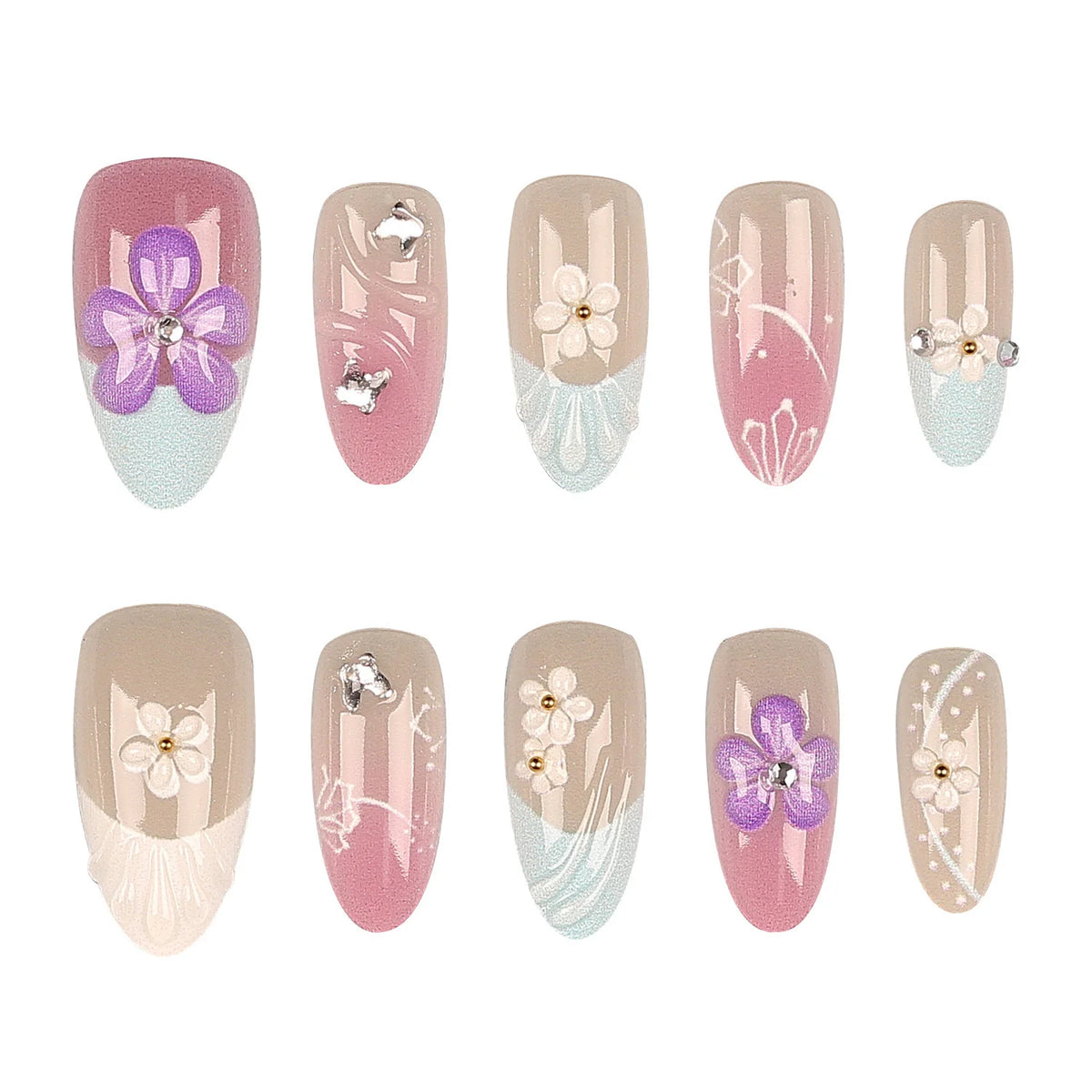 Press-On Nail Set Floral Salon-Quality & Reusable