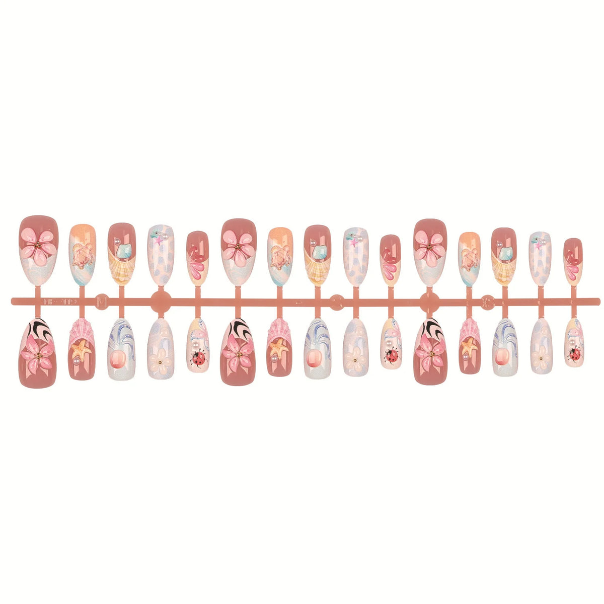 Press-On Nail Set Floral & Seashell Full-Cover Easy Application