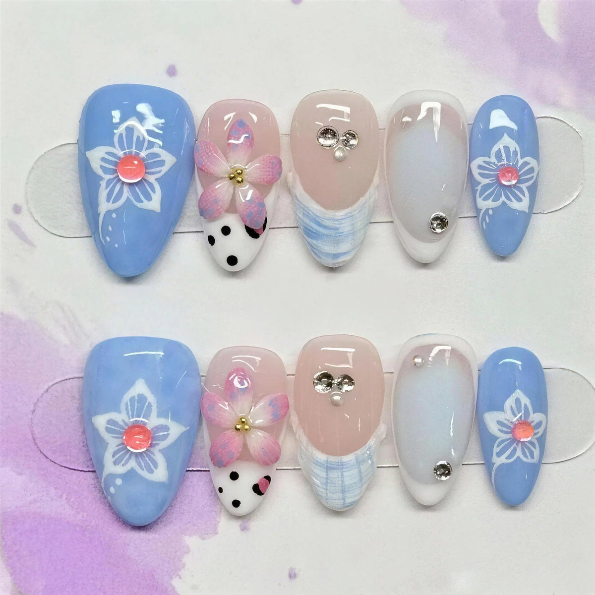 Press-On Nail Set Floral & Self-Adhesive