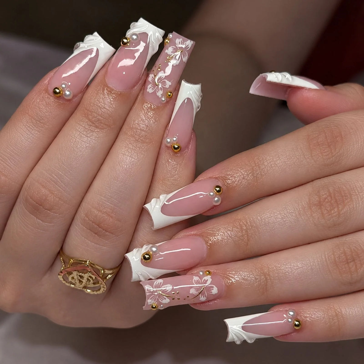 Press-On Nail Set Floral & Self-Adhesive 20-Piece