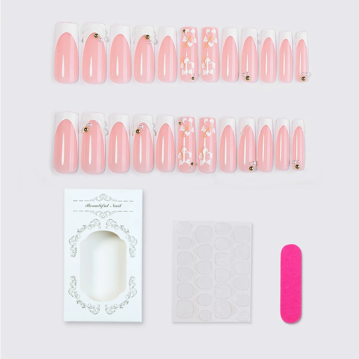 Press-On Nail Set Floral & Self-Adhesive 20-Piece