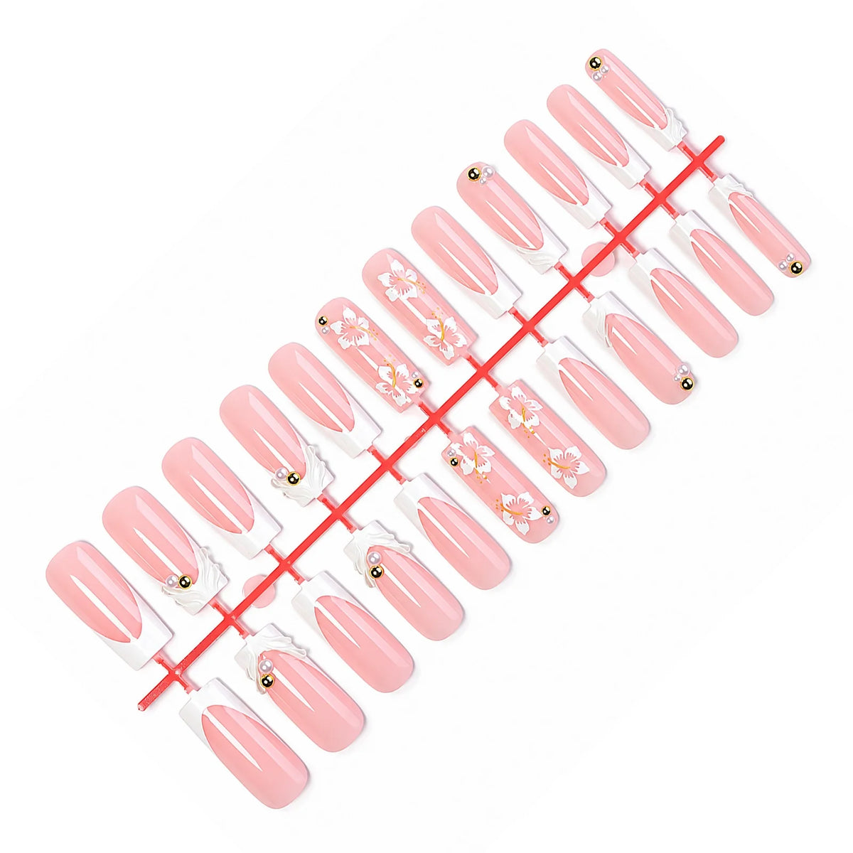 Press-On Nail Set Floral & Self-Adhesive 20-Piece