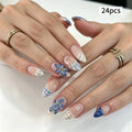 Press-On Nail Set Floral Self-Adhesive 24 Pieces