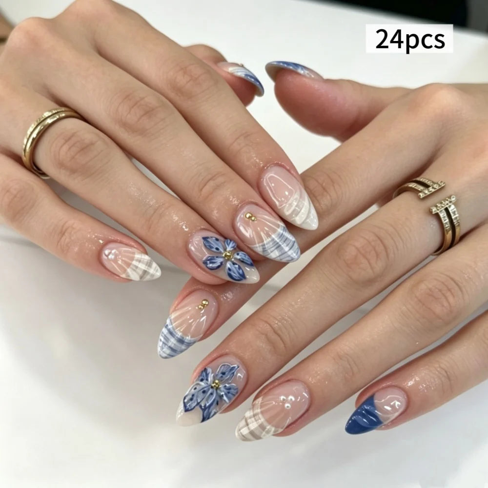 Press-On Nail Set Floral Self-Adhesive 24 Pieces