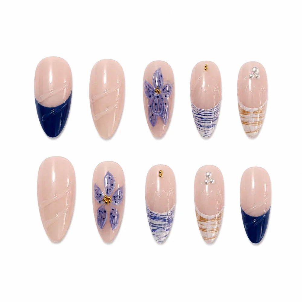 Press-On Nail Set Floral Self-Adhesive 24 Pieces