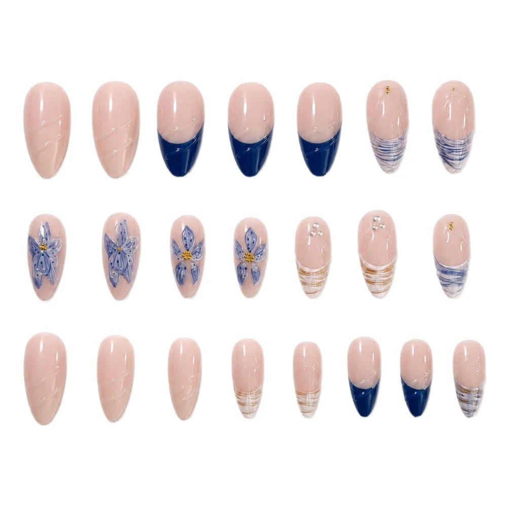 Press-On Nail Set Floral Self-Adhesive 24 Pieces