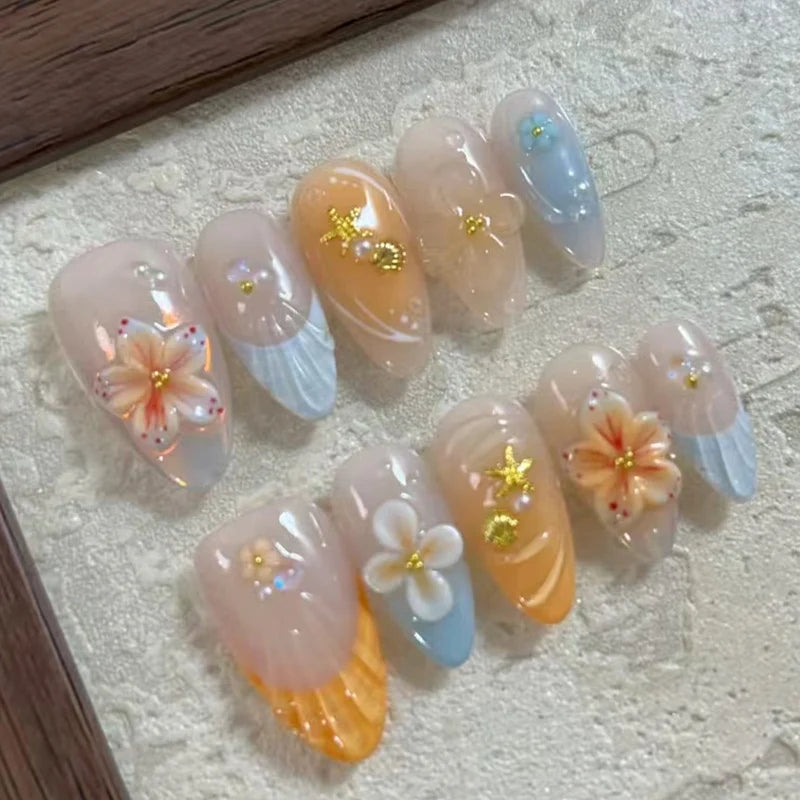 Press-On Nail Set Floral Self-Adhesive Chip-Resistant