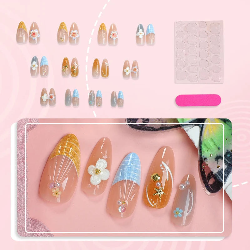 Press-On Nail Set Floral Self-Adhesive Chip-Resistant