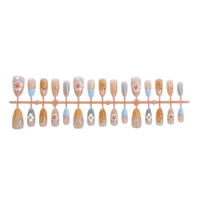 Press-On Nail Set Floral Self-Adhesive Chip-Resistant