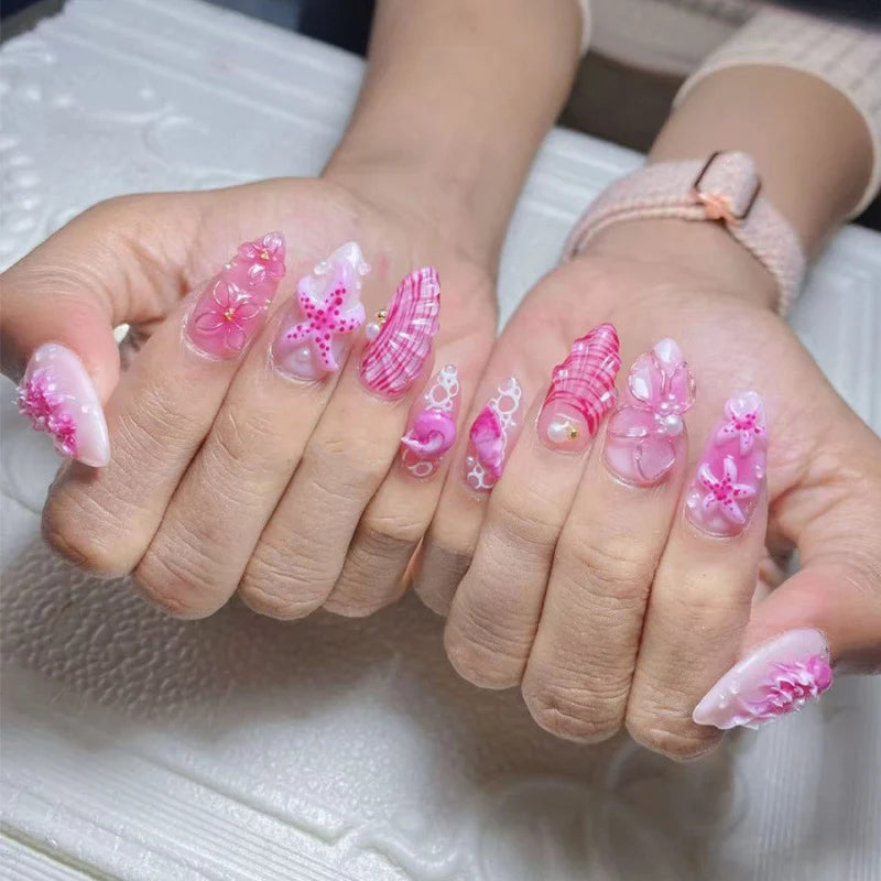 Press-On Nail Set Floral Self-Adhesive Comfort Fit