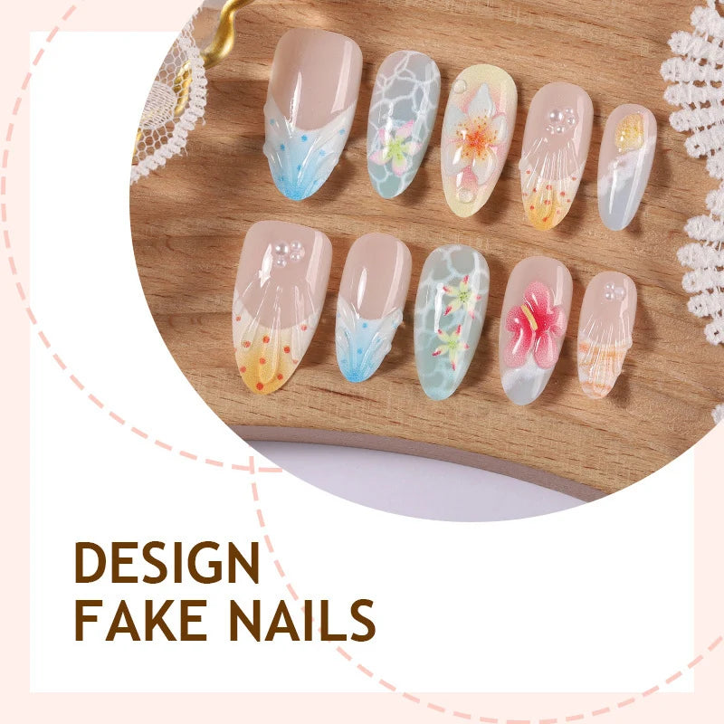 Press-On Nail Set Floral Self-Adhesive Long-Lasting Gloss