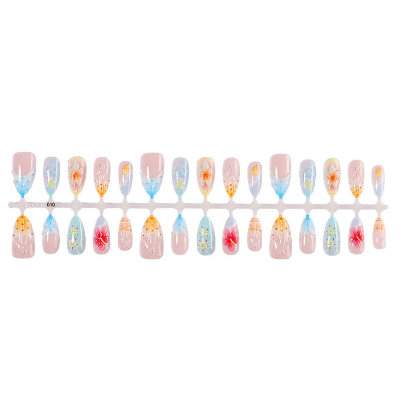 Press-On Nail Set Floral Self-Adhesive Long-Lasting Gloss