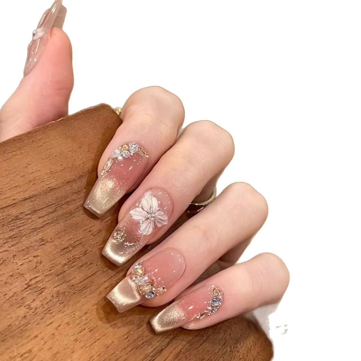 Press-On Nail Set Floral Self-Adhesive Long-Lasting Wear