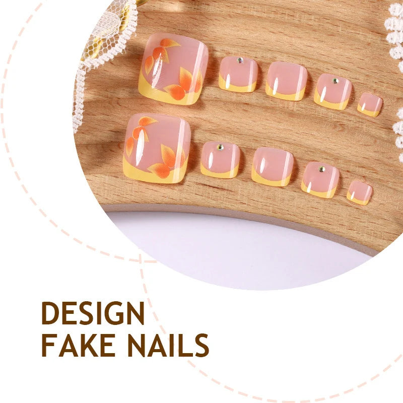 Press-On Nail Set Floral Self-Adhesive Multiple Sizes