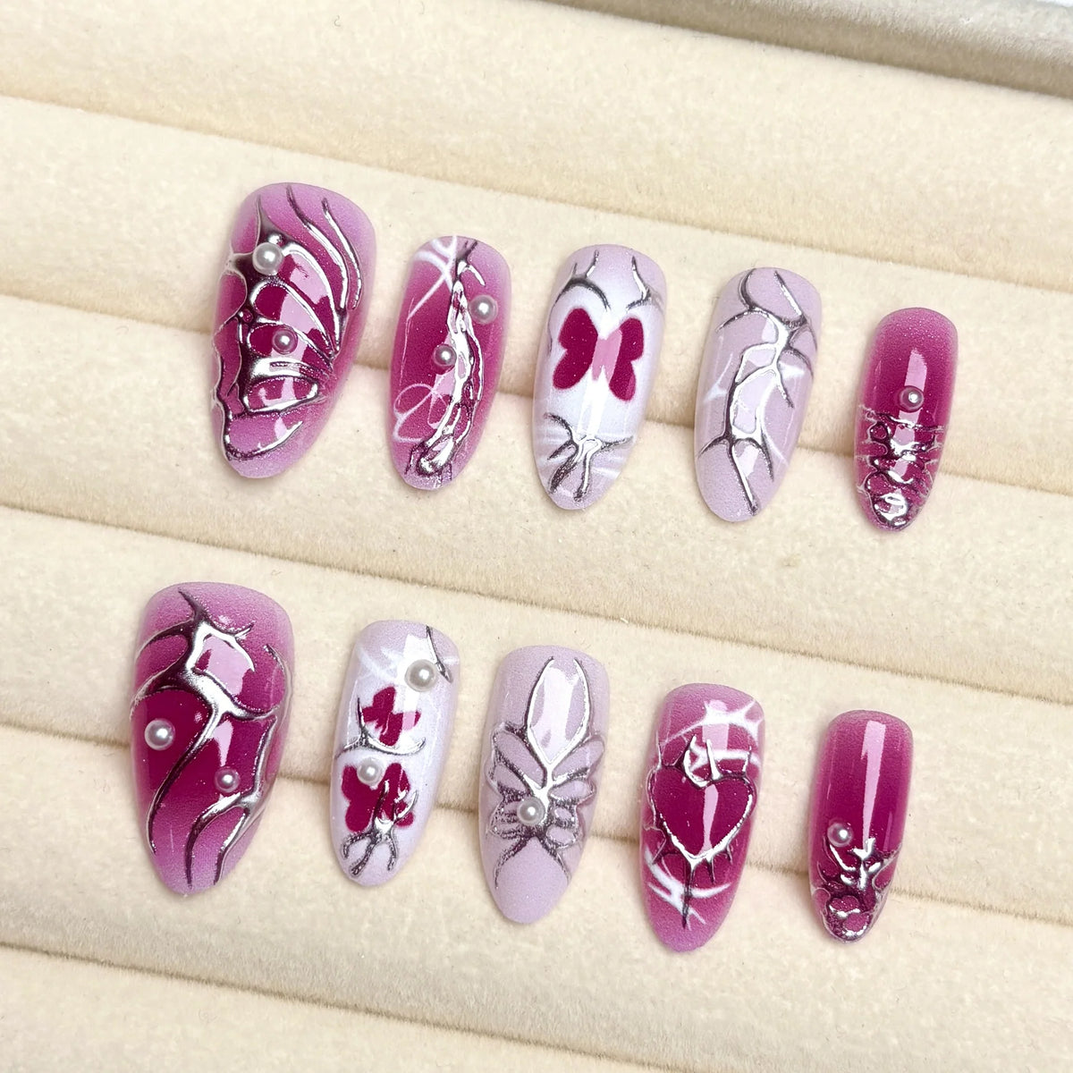 Press-On Nail Set Floral Self-Adhesive & Reusable