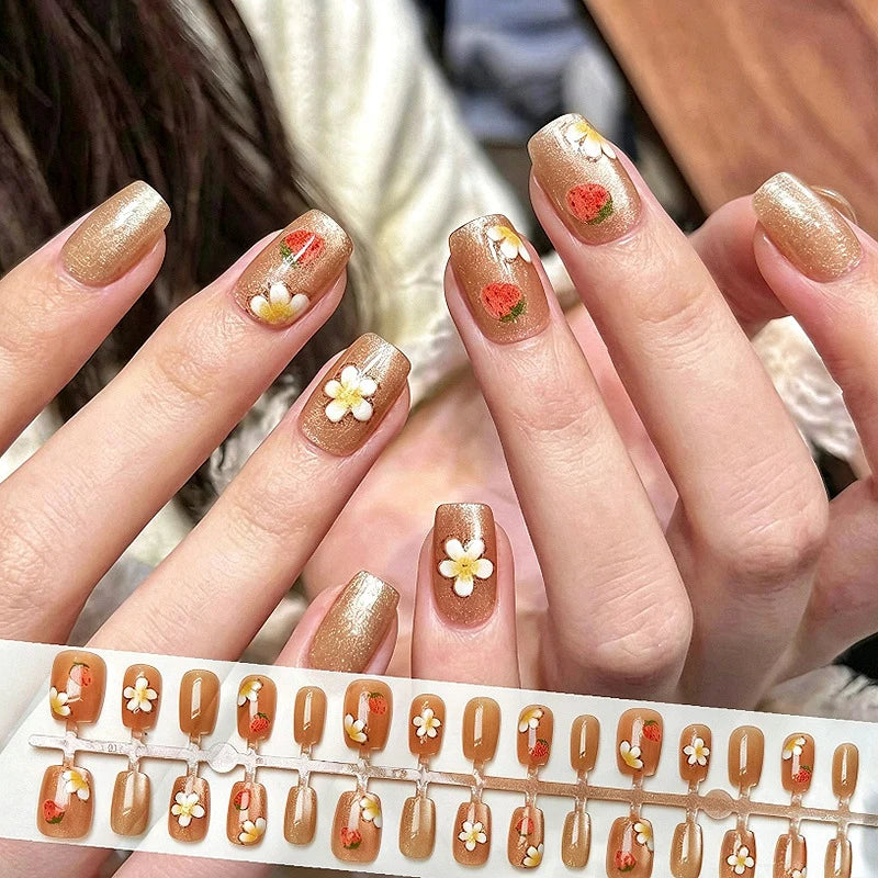 Press-On Nail Set Floral Self-Adhesive Reusable