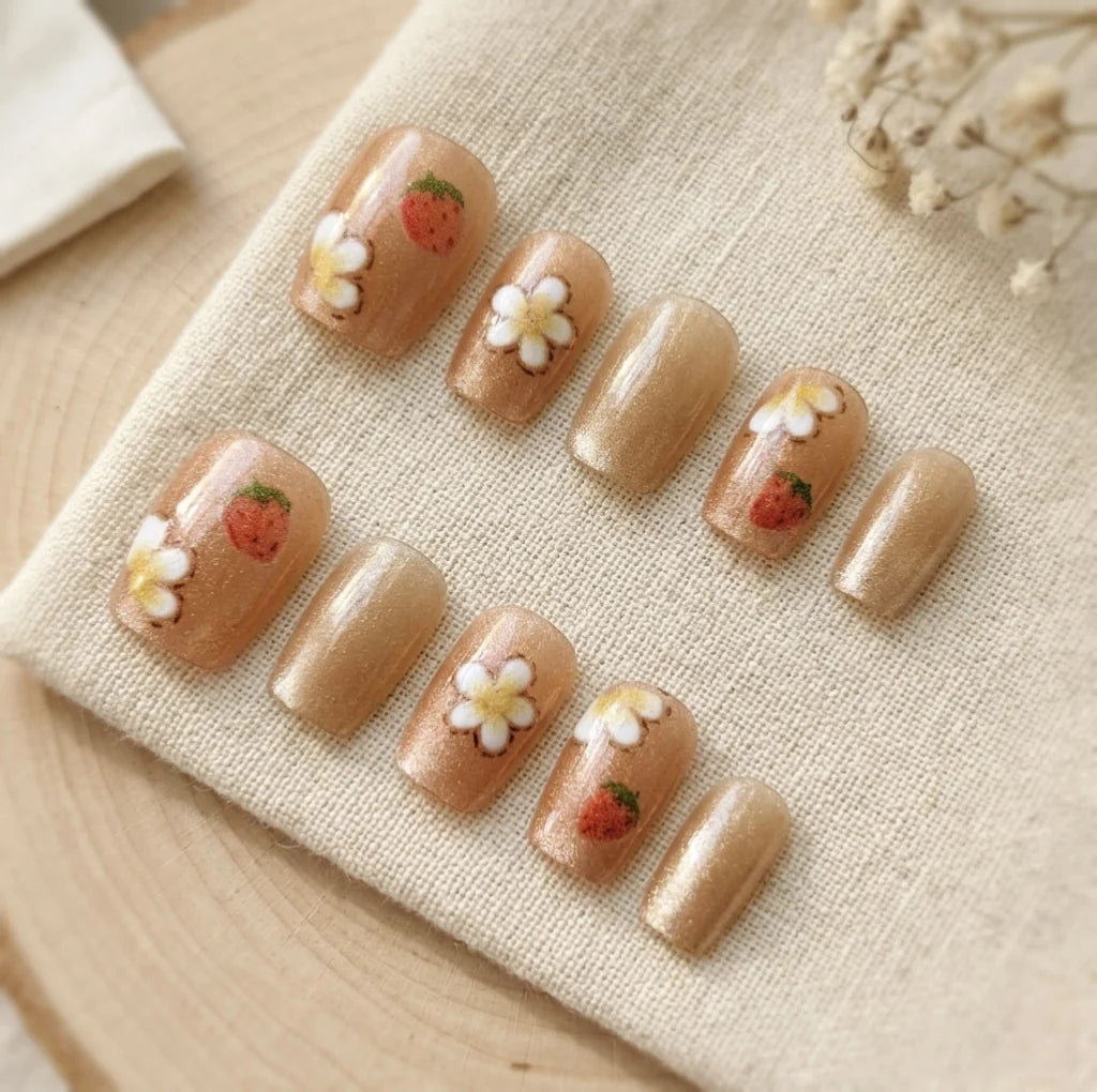 Press-On Nail Set Floral Self-Adhesive Reusable