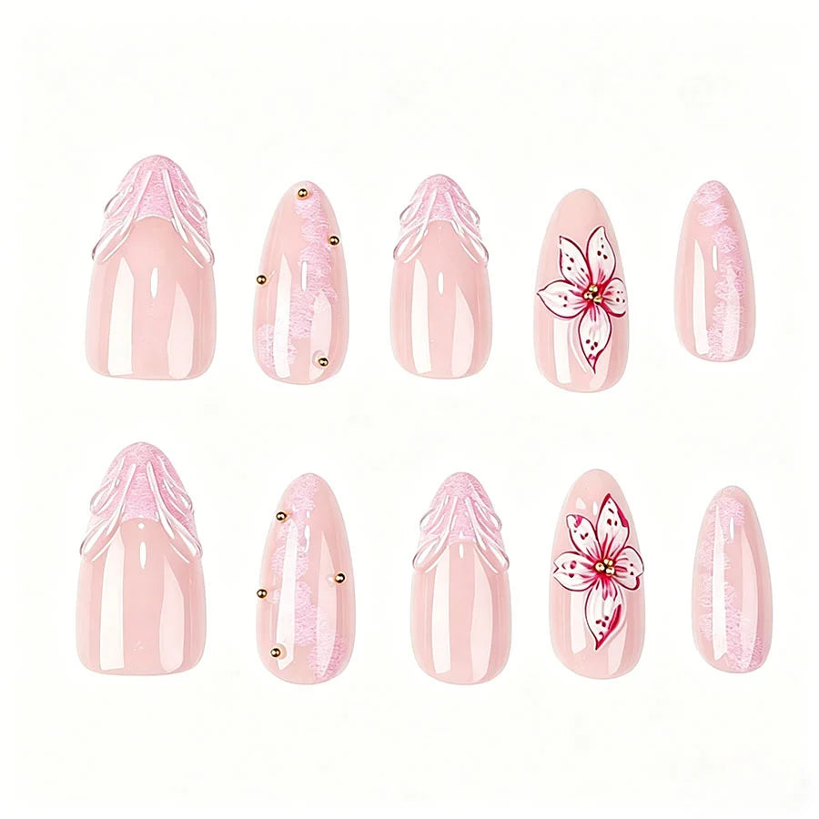 Press-On Nail Set Floral Self-Adhesive & Reusable
