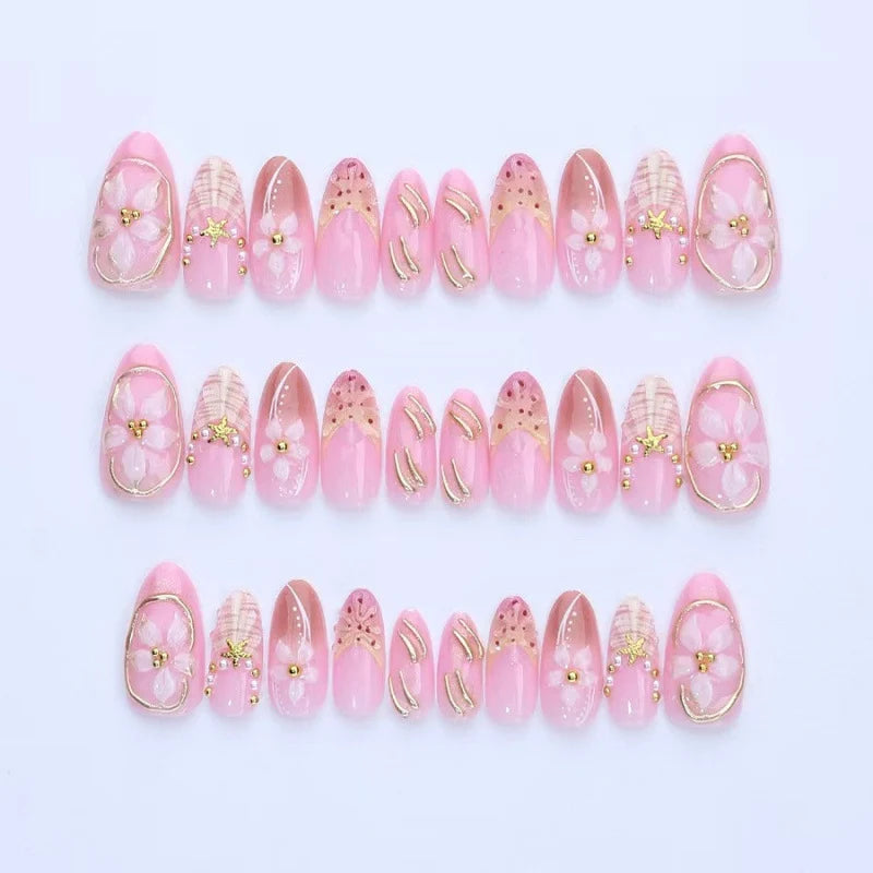 Press-On Nail Set Floral Self-Adhesive & Reusable