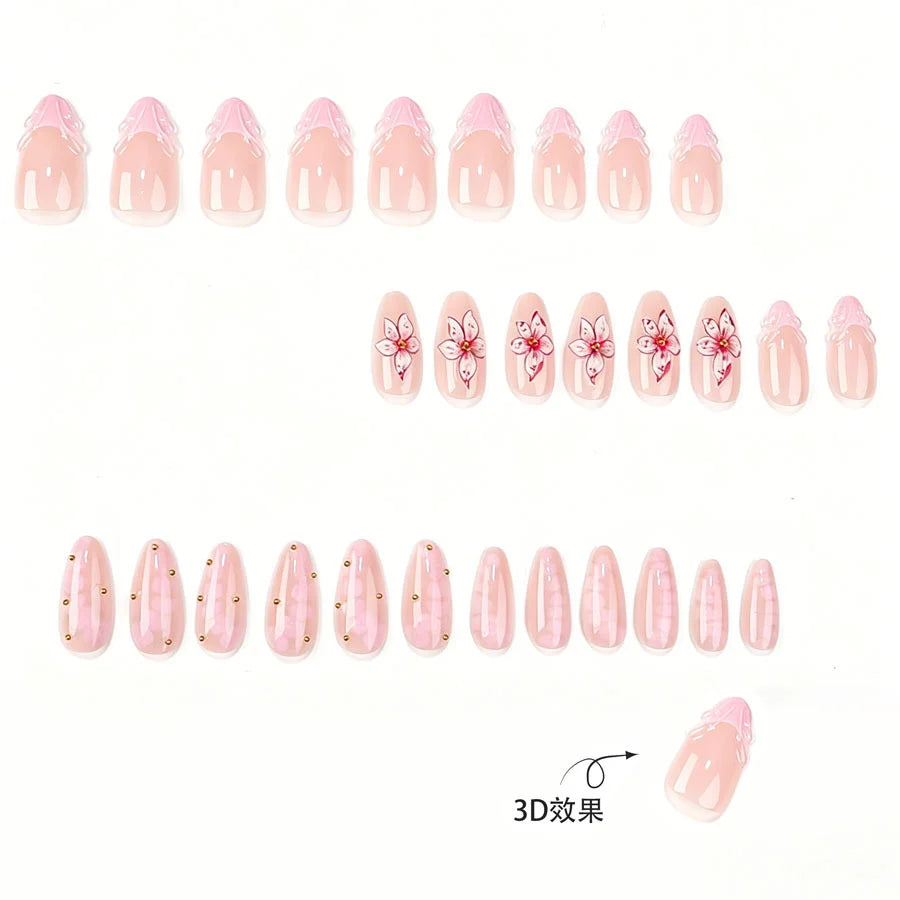 Press-On Nail Set Floral Self-Adhesive & Reusable