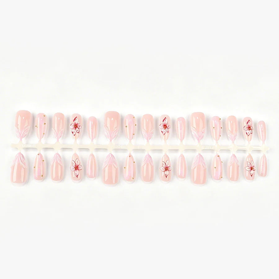 Press-On Nail Set Floral Self-Adhesive & Reusable