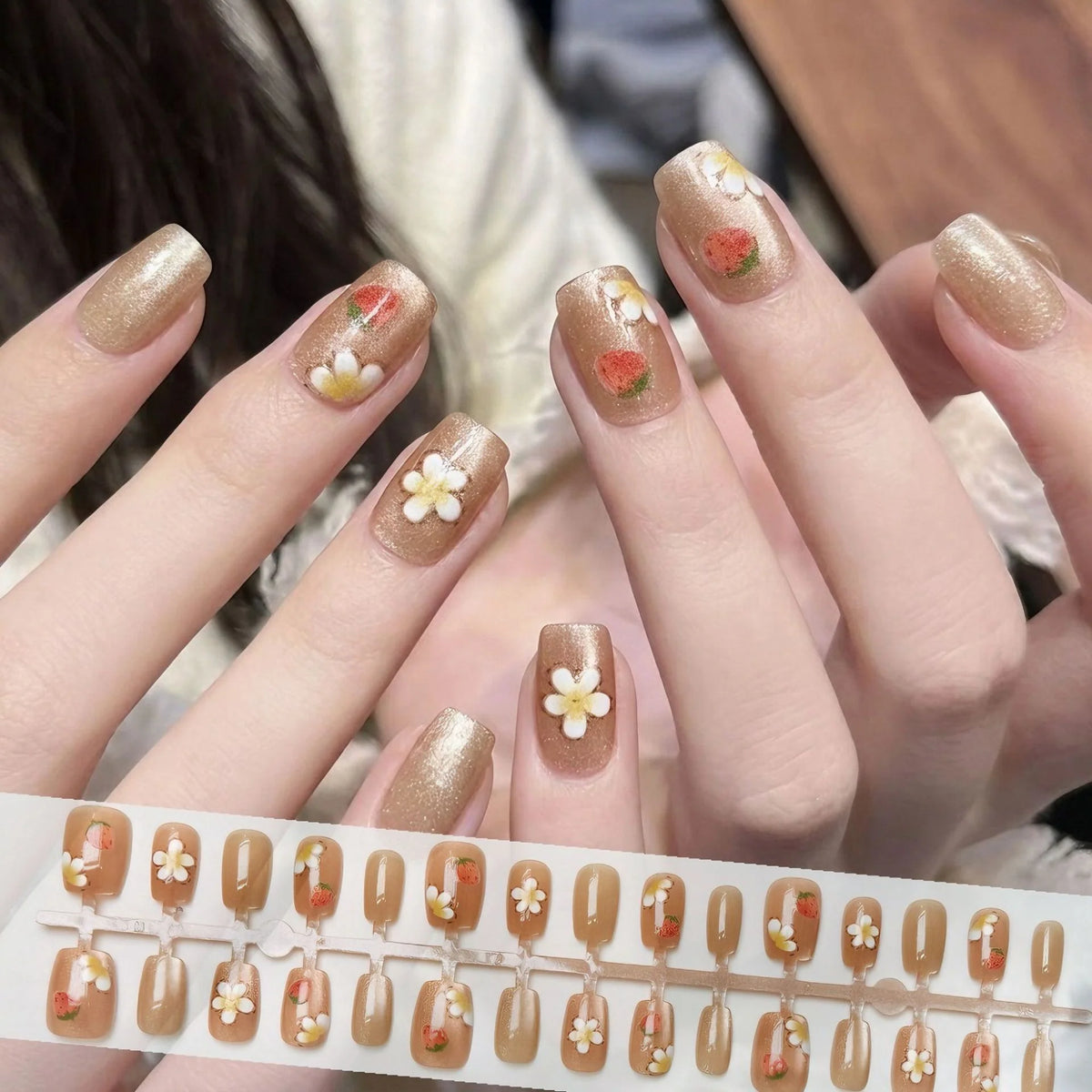 Press-On Nail Set Floral Self-Adhesive Reusable