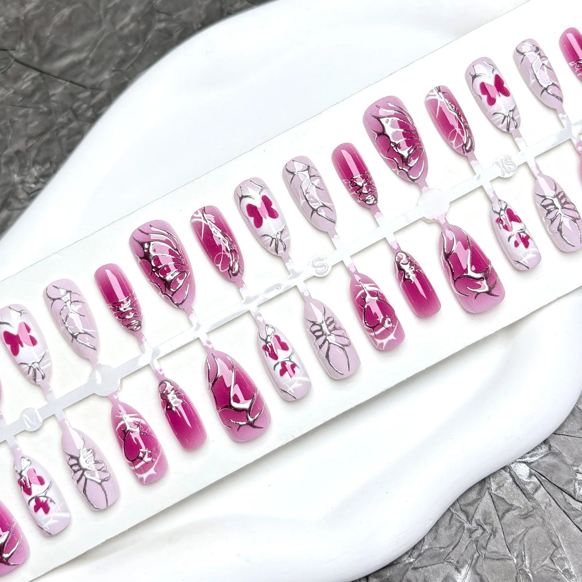 Press-On Nail Set Floral Self-Adhesive & Reusable